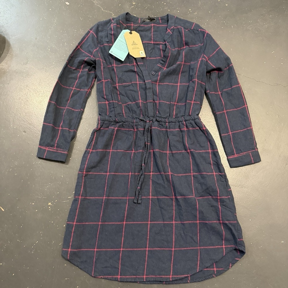 Prana Dress Womens XS Blue Plaid Flannel Loop to Pines Outdoors CabinCore